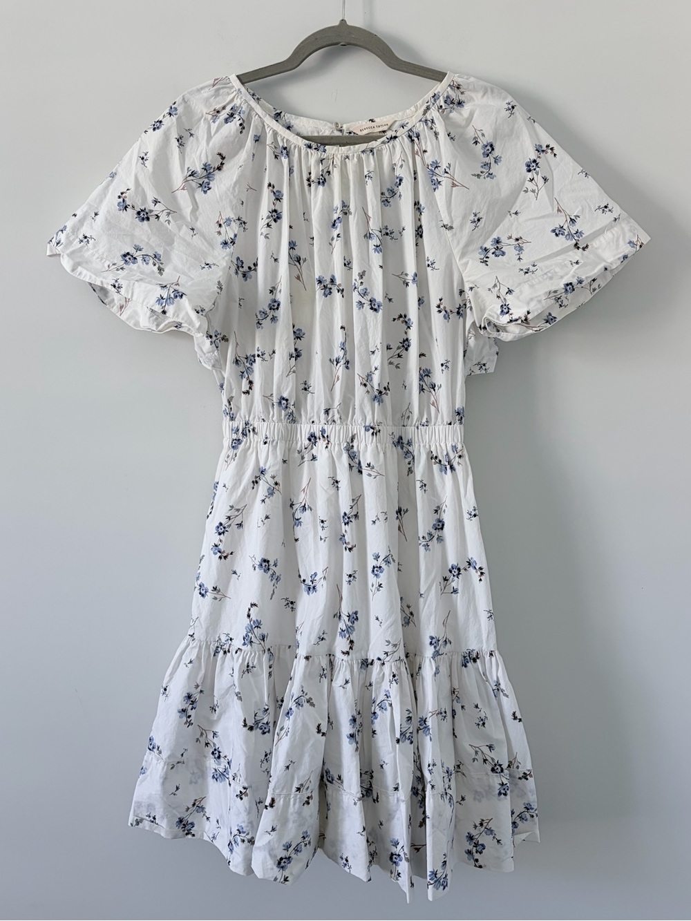 Rebecca Taylor Francine White Blue Floral Cotton Poplin Open Back Mini Dress 8